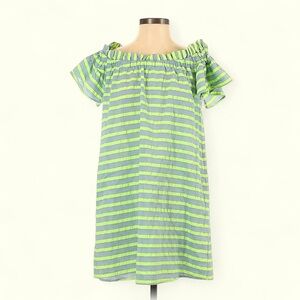 Anthropologie Corey Lynn Calter Green Striped Bayside Off  Shoulder Dress Small